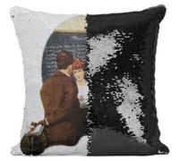 Fabulous Coussin avec Housse Sequin - Paillettes Noir Knowledge is Power Peinture Norman Rockwell [40 x 40 cm] Noir G