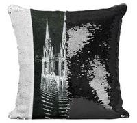 Fabulous Coussin avec Housse Sequin - Paillettes Noir La Cathedrale Engloutie Escher Dessin [40 x 40 cm] Noir G