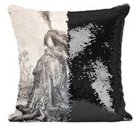 Fabulous Coussin avec Housse Sequin - Paillettes Noir Le Loup Devenu Berger Fable LaFontaine Gustave Dore [40 x 40 cm] Noir G