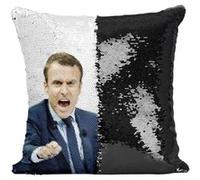 Fabulous Coussin avec Housse Sequin - Paillettes Noir Macron en Colere President [40 x 40 cm] Noir G