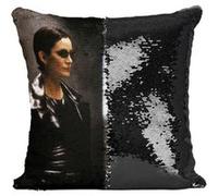 Fabulous Coussin avec Housse Sequin - Paillettes Noir Matrix Keanu Reeves Carrie Anne Moss [40 x 40 cm] Noir G
