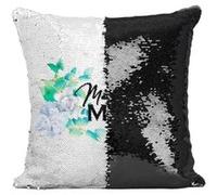 Fabulous Coussin avec Housse Sequin - Paillettes Noir Mère du Marié Fleurs Bleues [40 x 40 cm] Noir G