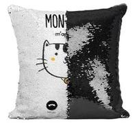 Fabulous Coussin avec Housse Sequin - Paillettes Noir Mon Chat Mignon M'Appelle [40 x 40 cm] Noir G