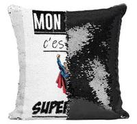 Fabulous Coussin avec Housse Sequin - Paillettes Noir Mon Papa Est Un Superman [40 x 40 cm] Noir G