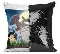 Fabulous Coussin avec Housse Sequin - Paillettes Noir Mon Voisin Totoro Dessin Foret Miyazaki [40 x 40 cm] Noir G