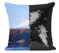 Fabulous Coussin avec Housse Sequin - Paillettes Noir Mont Fuji depuis le Lac Kawaguchi Foret [40 x 40 cm] Noir G