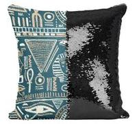 Fabulous Coussin avec Housse Sequin - Paillettes Noir Motif Hieroglyphes Egyptiens Sombre [40 x 40 cm] Noir G