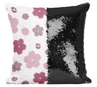 Fabulous Coussin avec Housse Sequin - Paillettes Noir Motif Sakura Simple Rose [40 x 40 cm] Noir G