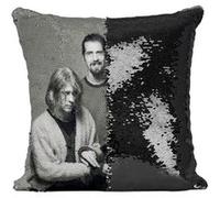 Fabulous Coussin avec Housse Sequin - Paillettes Noir Nirvana Kurt Cobain Dave Grohl Photoshoot [40 x 40 cm] Noir G