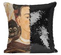 Fabulous Coussin avec Housse Sequin - Paillettes Noir Peinture de Frida Kahlo Autoportrait [40 x 40 cm] Noir G