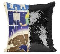 Fabulous Coussin avec Housse Sequin - Paillettes Noir Pullman Train Affiche Poster Vintage [40 x 40 cm] Noir G
