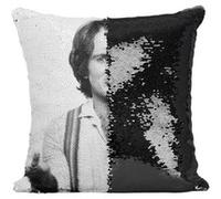 Fabulous Coussin avec Housse Sequin - Paillettes Noir Robin Williams Portrait Noir & Blanc [40 x 40 cm] Noir G