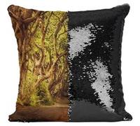Fabulous Coussin avec Housse Sequin - Paillettes Noir Route traverse une Foret Tortueuse [40 x 40 cm] Noir G