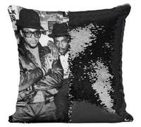 Fabulous Coussin avec Housse Sequin - Paillettes Noir Run DMC Vintage Photo 80's [40 x 40 cm] Noir G