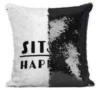 Fabulous Coussin avec Housse Sequin - Paillettes Noir Sit Happens [40 x 40 cm] Noir G