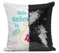 Fabulous Coussin avec Housse Sequin - Paillettes Noir This Mad Scientist is 4 [40 x 40 cm] Noir G