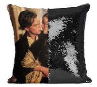 Fabulous Coussin avec Housse Sequin - Paillettes Noir Titanic Leonardo Di Caprio Kate Winslet [40 x 40 cm] Noir G
