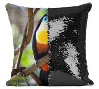 Fabulous Coussin avec Housse Sequin - Paillettes Noir Toucan Dans la Foret [40 x 40 cm] Noir G