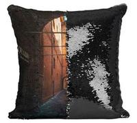 Fabulous Coussin avec Housse Sequin - Paillettes Noir Vieille Rue Déserte Paysage Urbain [40 x 40 cm] Noir G