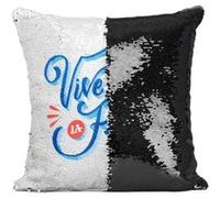 Fabulous Coussin avec Housse Sequin - Paillettes Noir Vive La france Typographie Vintage [40 x 40 cm] Noir G