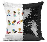 Fabulous Coussin avec Housse Sequin - Paillettes Noir Yoga pour Enfants Asanas Dessin [40 x 40 cm] Noir G