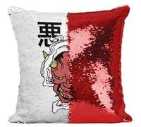 Fabulous Coussin avec Housse Sequin - Paillettes Rouge Akuma Démon Japonais [40 x 40 cm] Rouge G
