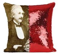 Fabulous Coussin avec Housse Sequin - Paillettes Rouge Albert Einstein et Charlie Chaplin [40 x 40 cm] Rouge G