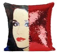 Fabulous Coussin avec Housse Sequin - Paillettes Rouge Andy Warhol Portrait Jane Fonda [40 x 40 cm] Rouge G