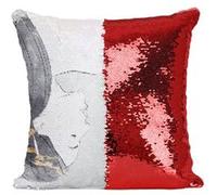 Fabulous Coussin avec Housse Sequin - Paillettes Rouge Aquarelle Chat Jeune Fille Amour [40 x 40 cm] Rouge G