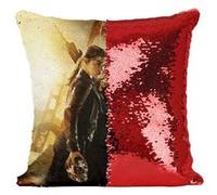 Fabulous Coussin avec Housse Sequin - Paillettes Rouge Arnold Schwarzenegger Emilie Clarke Terminator 3 [40 x 40 cm] Rouge G