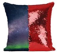 Fabulous Coussin avec Housse Sequin - Paillettes Rouge Aurore Boréale Verte devant la Voie Lactée [40 x 40 cm] Rouge G