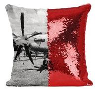 Fabulous Coussin avec Housse Sequin - Paillettes Rouge Avion à hélice Photo Noir et Blanc [40 x 40 cm] Rouge G