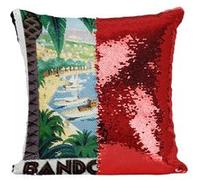 Fabulous Coussin avec Housse Sequin - Paillettes Rouge Bandol Cote d'Azur AfficheVintage [40 x 40 cm] Rouge G