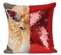 Fabulous Coussin avec Housse Sequin - Paillettes Rouge Belle Biche Cerf Cervide [40 x 40 cm] Rouge G