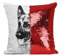 Fabulous Coussin avec Housse Sequin - Paillettes Rouge Berger Allemand Art Encre Noir et Blanc [40 x 40 cm] Rouge G