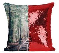 Fabulous Coussin avec Housse Sequin - Paillettes Rouge Chemin de Rondins Dans une Foret de Pin [40 x 40 cm] Rouge G
