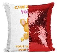 Fabulous Coussin avec Housse Sequin - Paillettes Rouge Chez Ma Tatie Tous Les Calins Sont Permis [40 x 40 cm] Rouge G