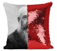 Fabulous Coussin avec Housse Sequin - Paillettes Rouge Claude Monet Peintre Portrait [40 x 40 cm] Rouge G