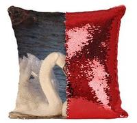 Fabulous Coussin avec Housse Sequin - Paillettes Rouge Cygnes Amoureux Coeur Parade Nuptiale [40 x 40 cm] Rouge G