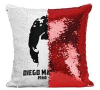 Fabulous Coussin avec Housse Sequin - Paillettes Rouge Diego Maradona 1960 - 2020 [40 x 40 cm] Rouge G