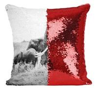 Fabulous Coussin avec Housse Sequin - Paillettes Rouge Éléphant et Éléphanteau dans la Brousse [40 x 40 cm] Rouge G