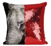 Fabulous Coussin avec Housse Sequin - Paillettes Rouge Gros Plan Tete D'Elephanteau [40 x 40 cm] Rouge G
