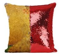 Fabulous Coussin avec Housse Sequin - Paillettes Rouge Gustav Klimt Portrait d'Adèle Bloch Bauer [40 x 40 cm] Rouge G