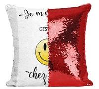 Fabulous Coussin avec Housse Sequin - Paillettes Rouge Je M'en Fout C'Est Pas Chez Moi Emoji [40 x 40 cm] Rouge G