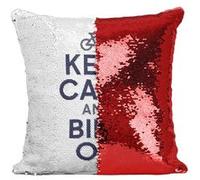 Fabulous Coussin avec Housse Sequin - Paillettes Rouge Keep Calm and Bike On [40 x 40 cm] Rouge G
