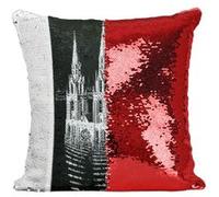 Fabulous Coussin avec Housse Sequin - Paillettes Rouge La Cathedrale Engloutie Escher Dessin [40 x 40 cm] Rouge G