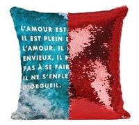 Fabulous Coussin avec Housse Sequin - Paillettes Rouge L'amour Est Patient Bible [40 x 40 cm] Rouge G