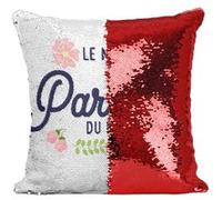 Fabulous Coussin avec Housse Sequin - Paillettes Rouge Le Meilleur Parrain du Monde [40 x 40 cm] Rouge G