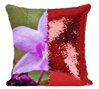 Fabulous Coussin avec Housse Sequin - Paillettes Rouge Macro Orchidée Violette Fleur Sauvage [40 x 40 cm] Rouge G