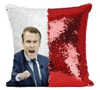 Fabulous Coussin avec Housse Sequin - Paillettes Rouge Macron en Colere President [40 x 40 cm] Rouge G